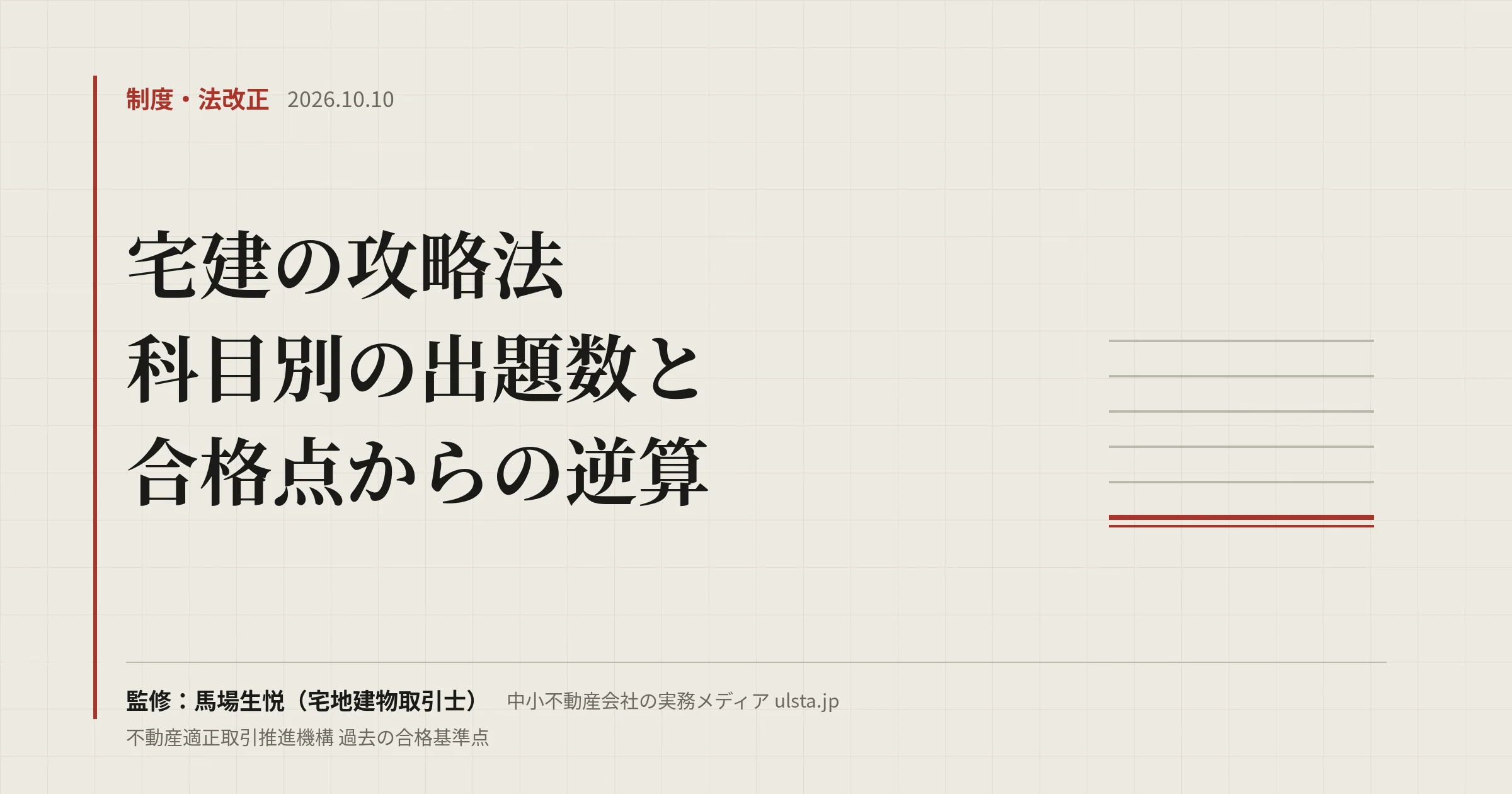宅建の攻略法と合格点2026|科目別の配点と過去10年の合格基準点