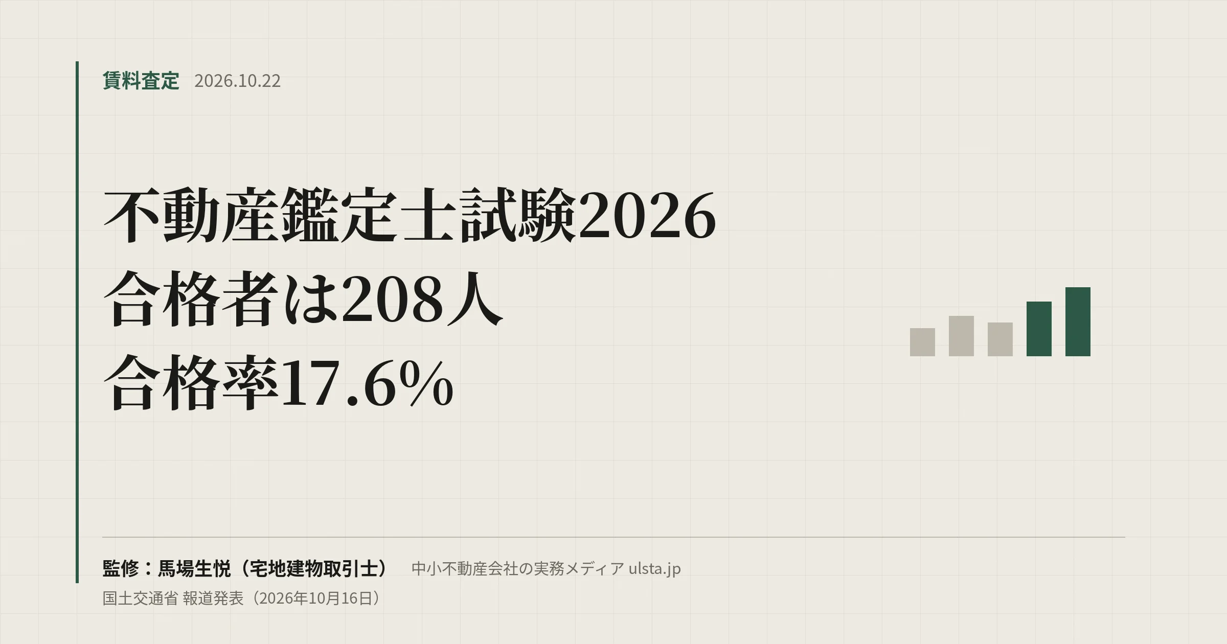 不動産鑑定士試験2026の合格者は208人|合格率17.6%と今後の流れ