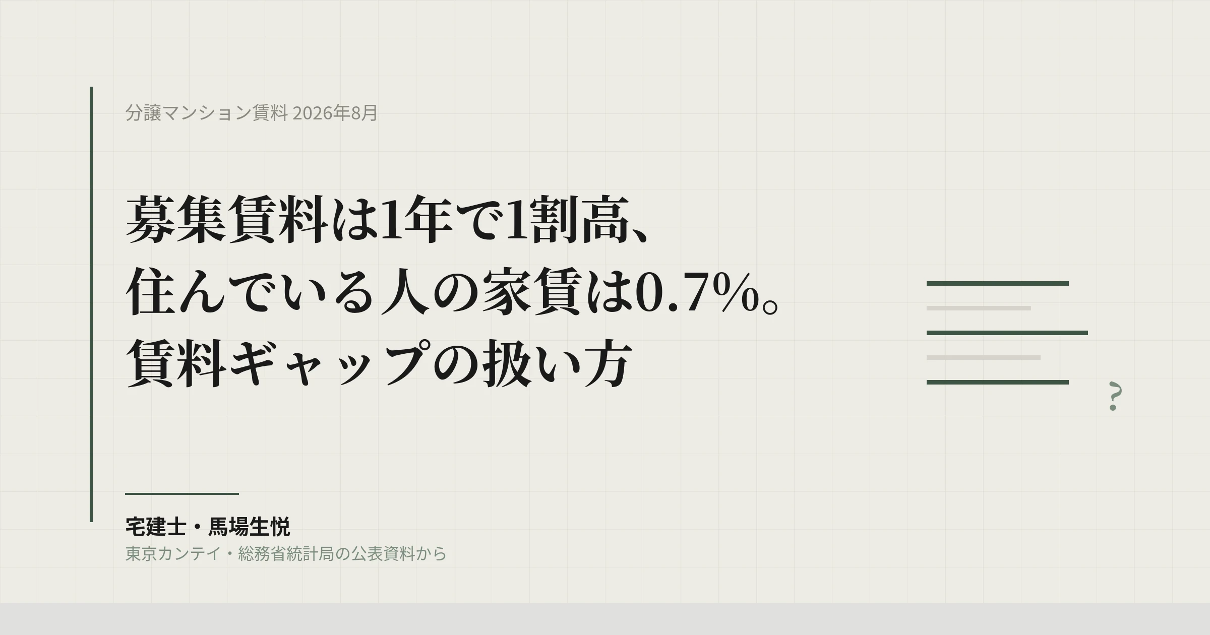 分譲マンション賃料の動向｜2026年8月は募集1割高・継続0.7%